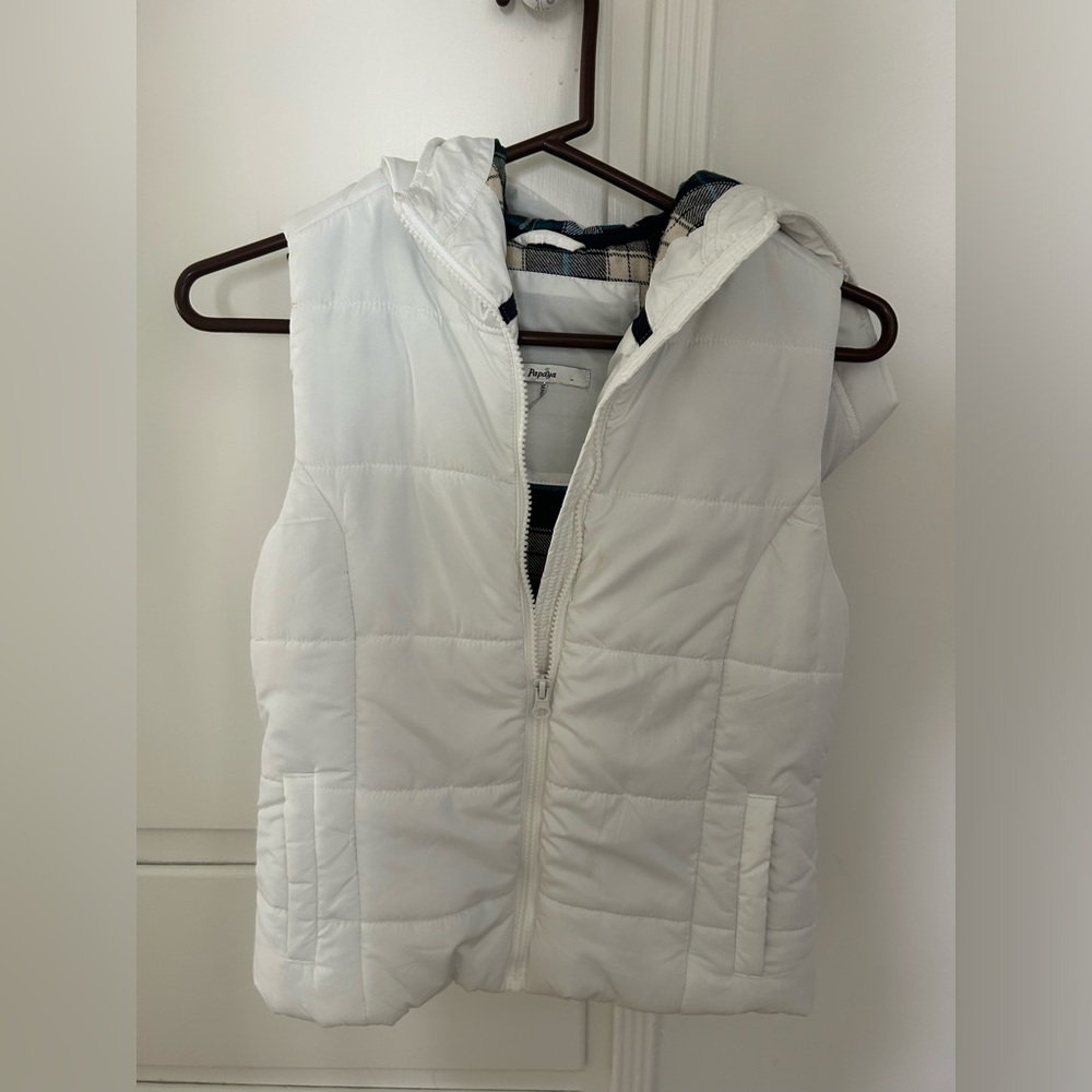 White Puffer Vest With Plaid Lining
